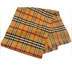 NWOT Plaid Scarf Tan, red, black, white with fringe designer inspired, plaid
